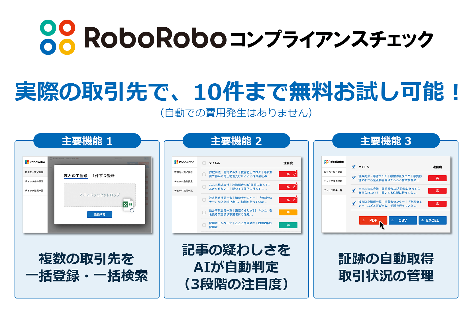 roboroboコンプライアンスチェック_追加料金ナシ！30日間の無料トライアルで実際の取引先を調査できる